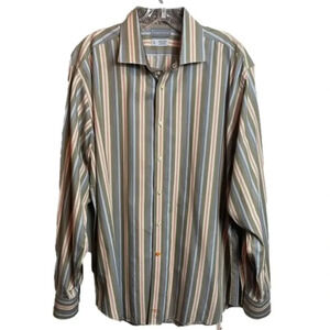 THOMAS Dean long sleeve stripe button up shirt.